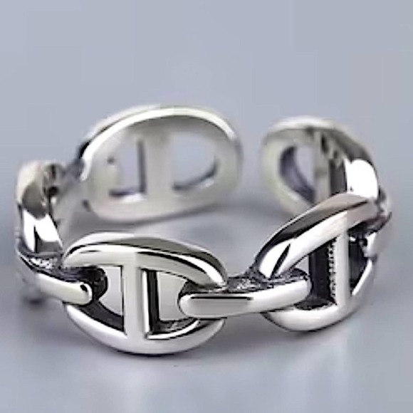 Sterling Silver Mariner Pig Nose Coffee Bean Bangle Cuff Bracelet Matching Ring - Picture 3 of 11